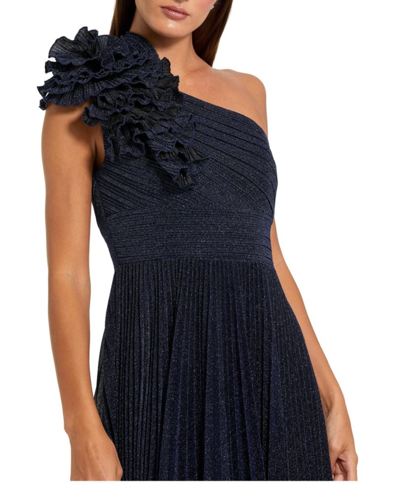 Women's One-Shoulder Pleated Ruffle Gown