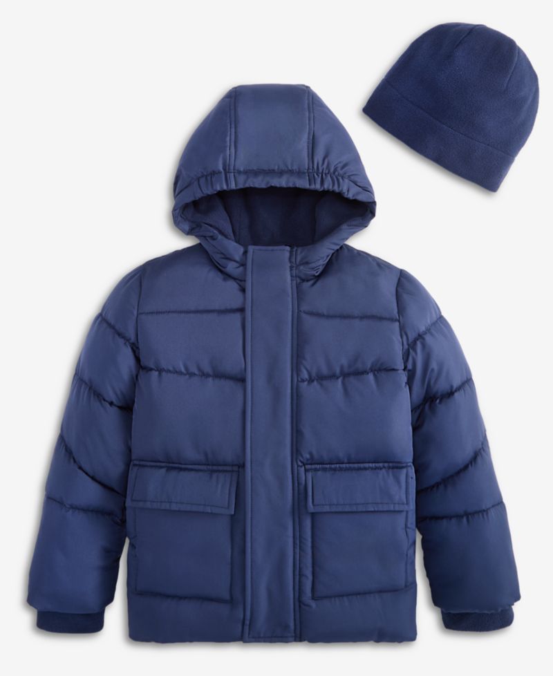 Boys' 2T-5T Solid Quilted Puffer Coat and Fleece Hat (while supplies last)