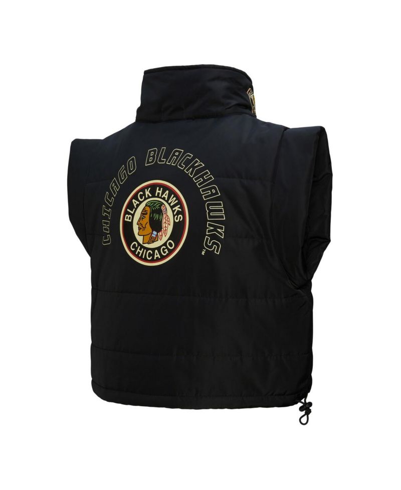 Women's Black Chicago Blackhawks Cropped Full-Zip Puffer Vest