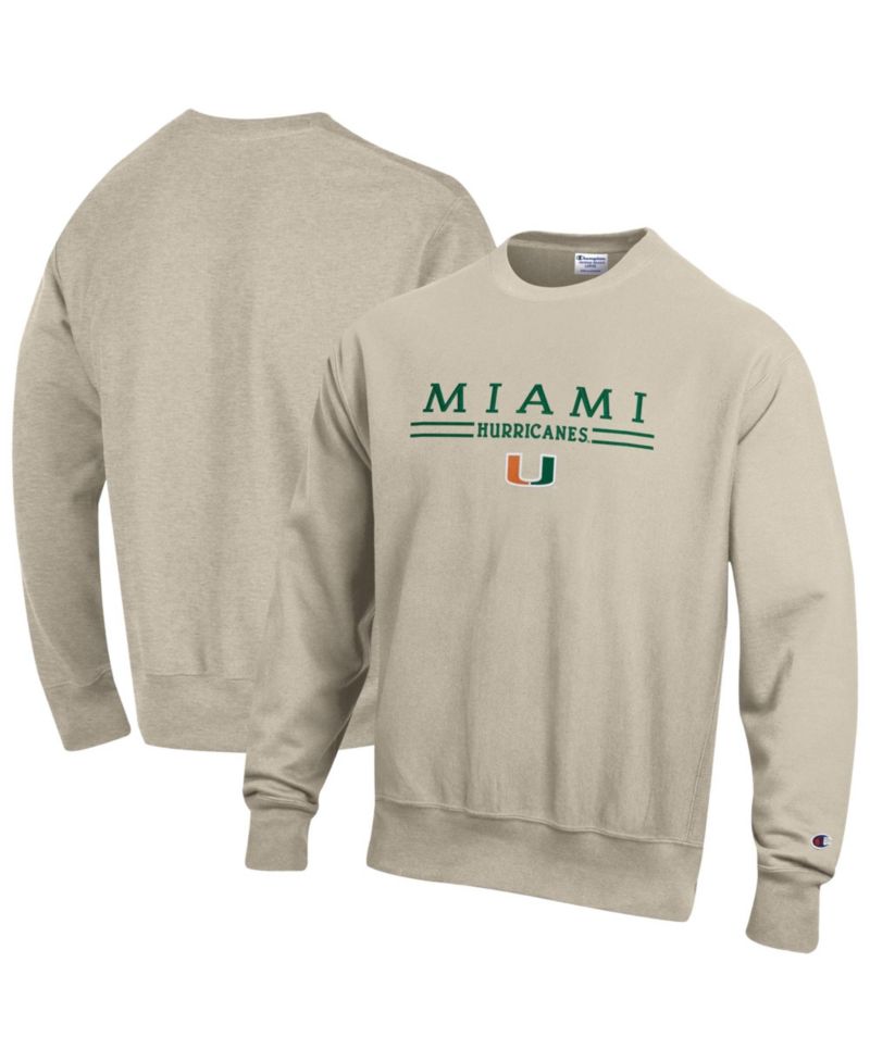 Men's Oatmeal Miami Hurricanes Reverse Weave Crewneck Sweatshirt