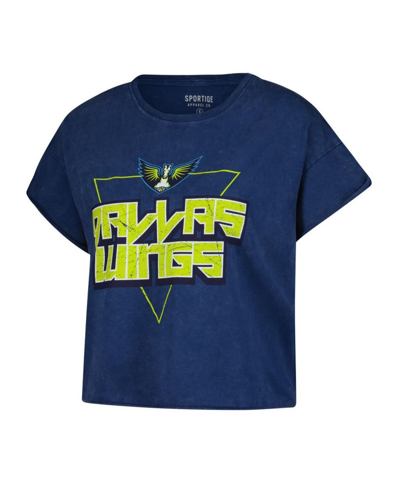 Women's Navy Dallas Wings Rock N Roll Collection Gwen Mineral Wash Cropped T-Shirt