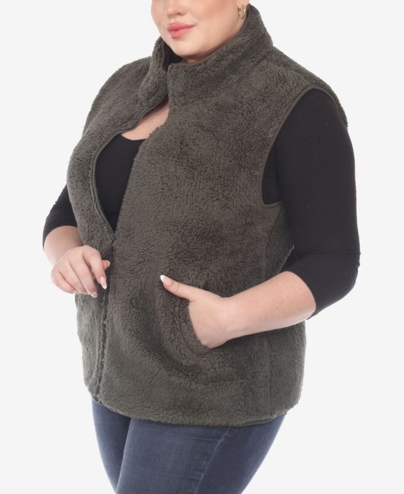 Plus Size Women's Zip Up Sherpa Vest Jacket
