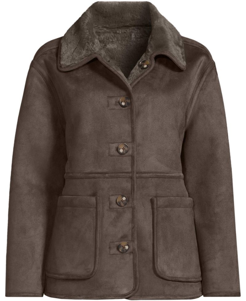 Women's Reversible Faux Shearling Fleece Button Front Coat