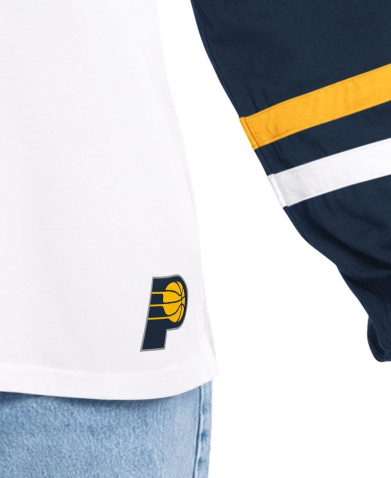 Women's White/Navy Indiana Pacers Key Player Oversized Hooded Long Sleeve T-Shirt