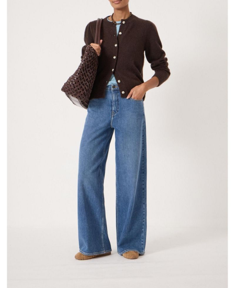 Women's Wool Blend Gathered Shoulder Cardigan