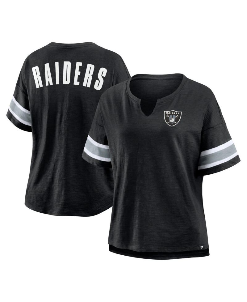 Women's Black Las Vegas Raiders Plus Size Redzone Notch Neck T-Shirt