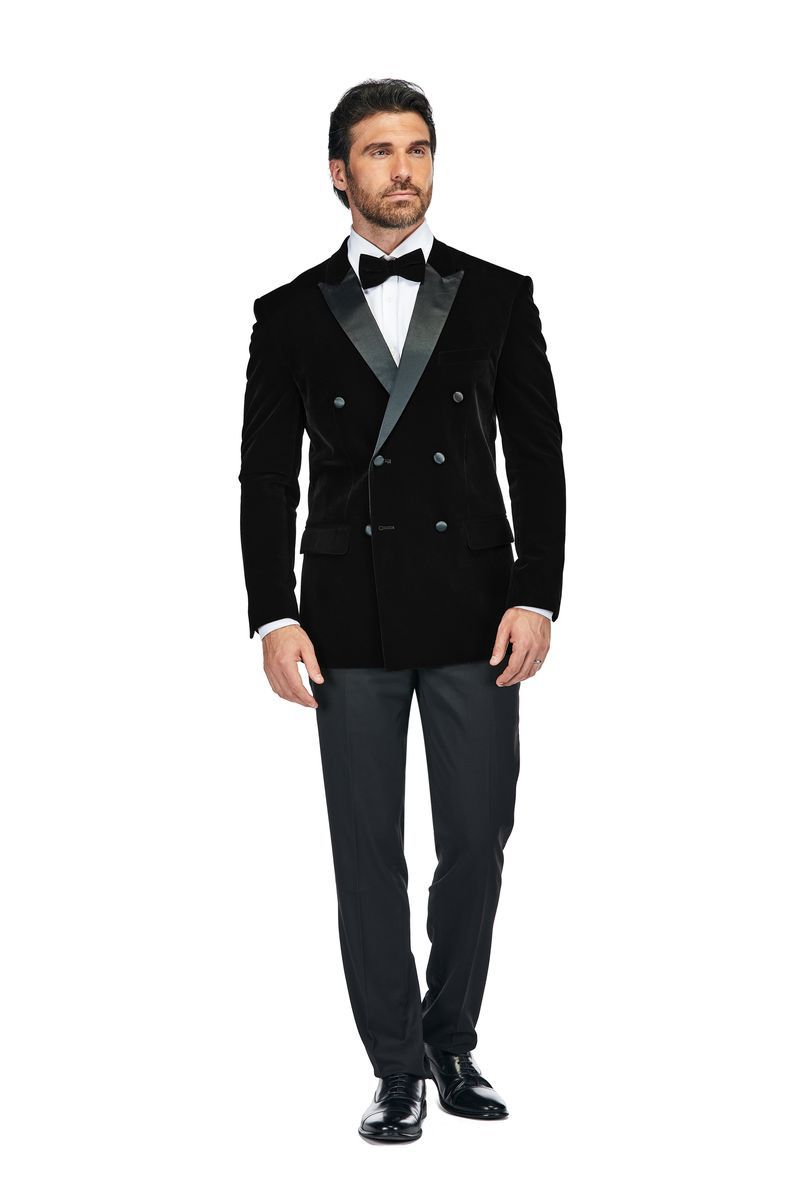 Men's 2 Piece Double Breasted Velvet Birdseye Lapel Slim Fit Tuxedo