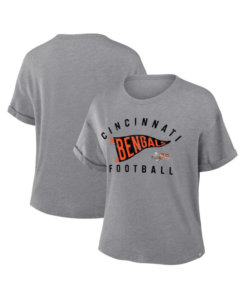 Women's Heather Gray Cincinnati Bengals Pennant Wave Tribute Tri-Blend Boxy T-Shirt