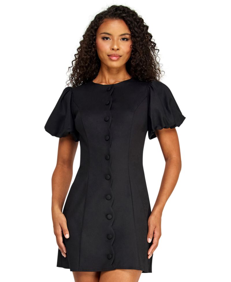Juniors' Scallop Button-Front Mini Dress
