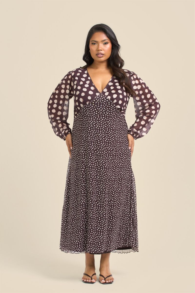 Women's Polka Dot Mesh Midi Dress