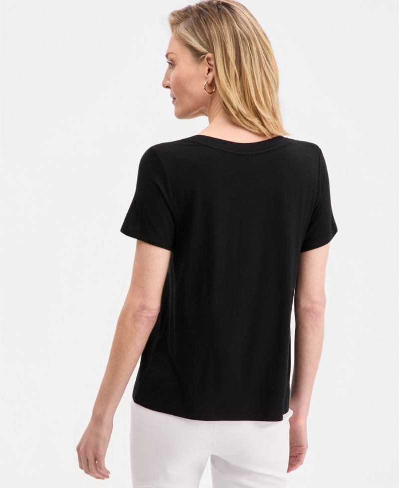 Plus Size Lace-Up V-Neck T-Shirt