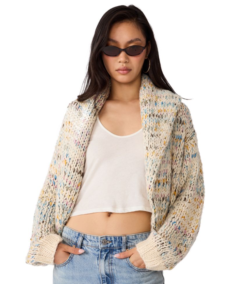 Women's Enid Shawl-Collar Open-Front Space-Dyed Cardigan Sweater