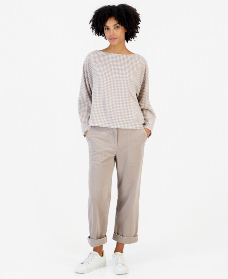 Women's Boat-Neck Boxy Long-Sleeve Wool-Blend Top