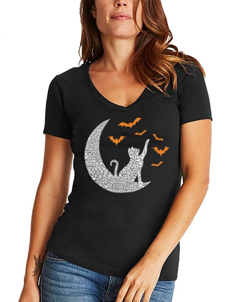 Women's Lunar Bats Word Art V-Neck T-shirt
