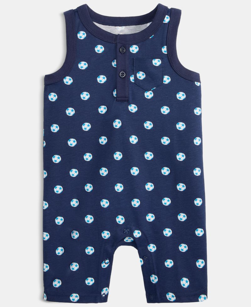 Baby Boys' Soccer-Print Cotton Sunsuit