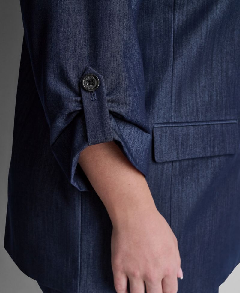 Plus Size Long-Sleeve One Button Roll Cuff Blazer