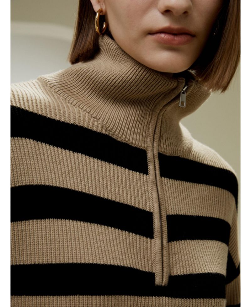 Women's Collared Quarter-Zip Wool Sweater