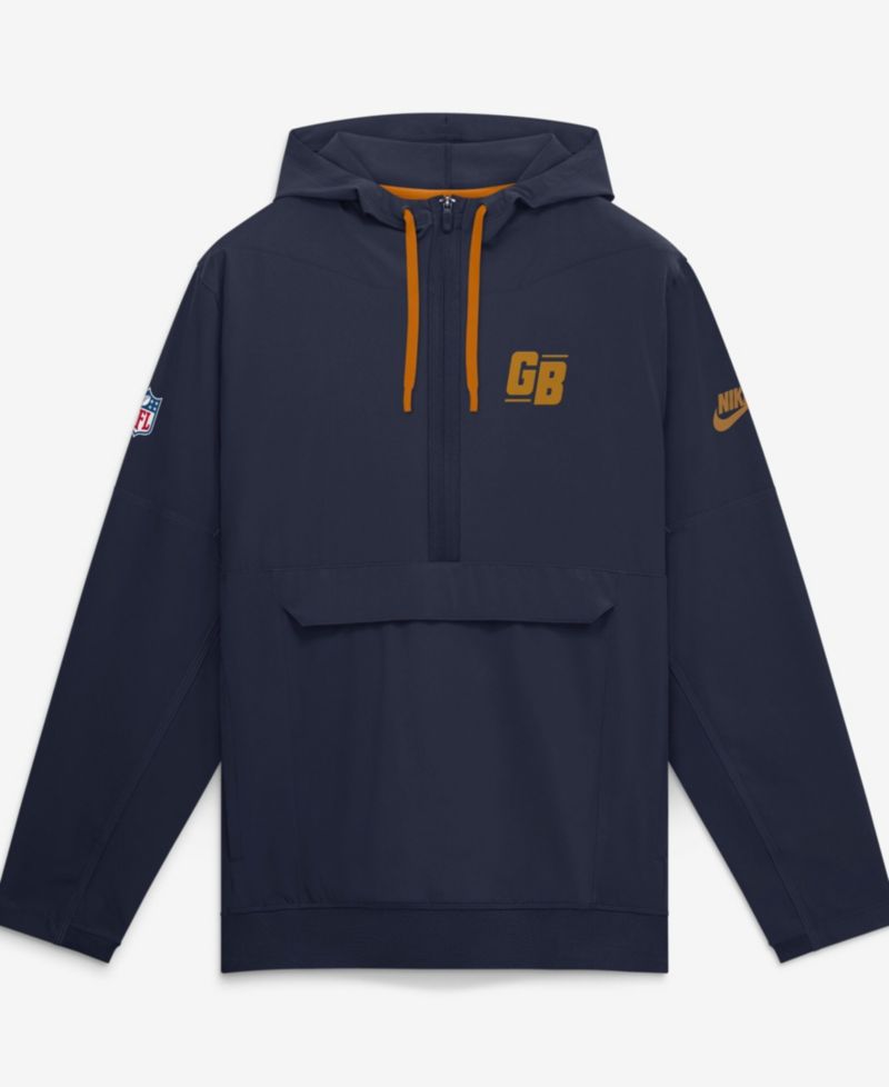 Men's Navy Green Bay Packers Sideline Broken Rules Alternate Anorak Half-Zip Hoodie