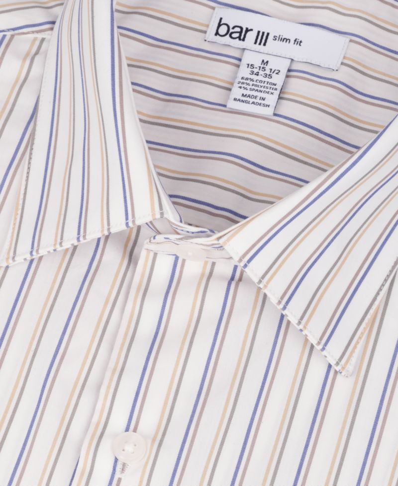 Men's Harvest Stripe Slim-Fit Stretch Spread Collar Dress Shirt