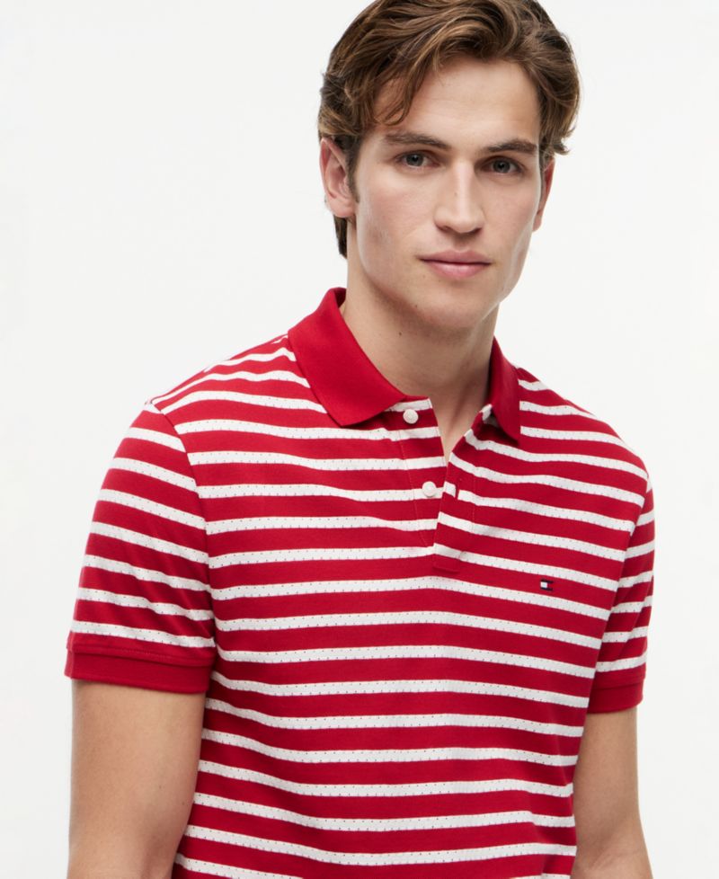 Men's Regular-Fit Perforated Jersey Stripe Polo Shirt