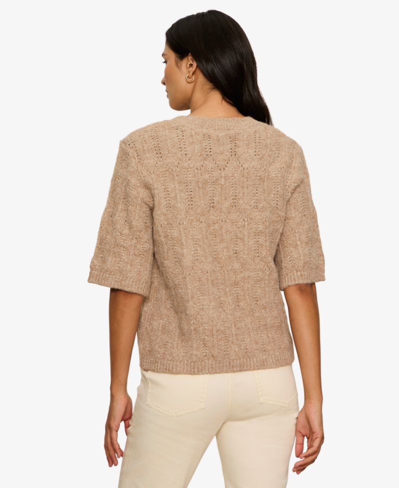 Women's Pointelle Short-Sleeve Crewneck Sweater Tee