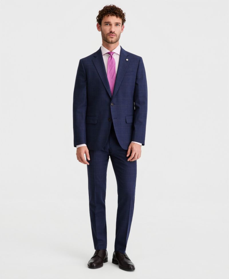 Men's Modern-Fit Wool-Blend Windowpane Suit Separates Pants