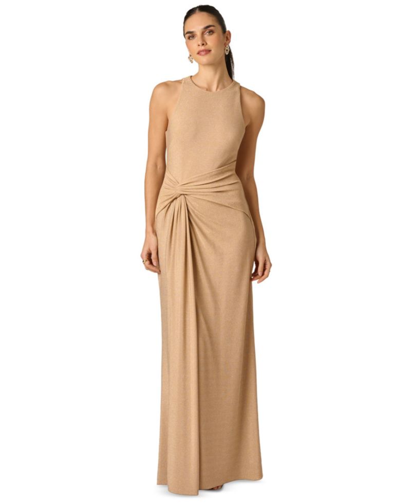Women's Metallic Stretch Knit Draped Gown