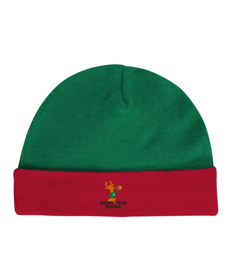 Infant Boys and Girls Hunter Green, Red Milwaukee Bucks Hardwood Classics Bodysuits and Cuffed Knit Hat Set