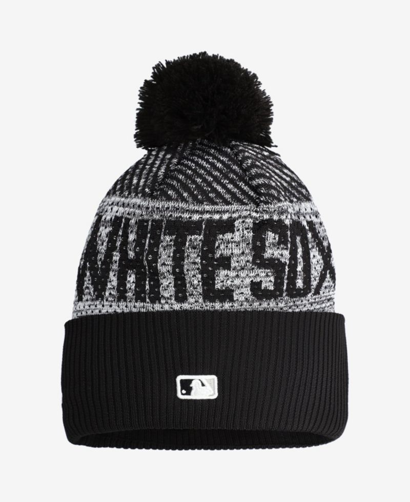 Big Boys and Girls Black Chicago White Sox 2022 Authentic Collection Sport Cuffed Knit Hat with Pom