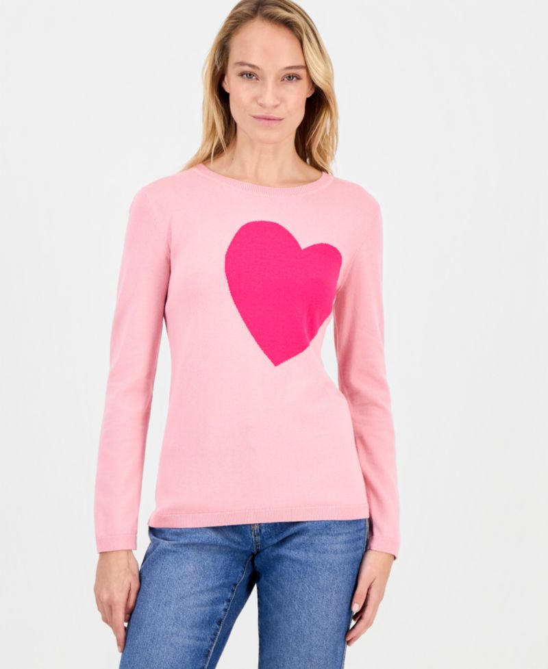Nautica Women's Cotton Embroidered-Heart Sweater