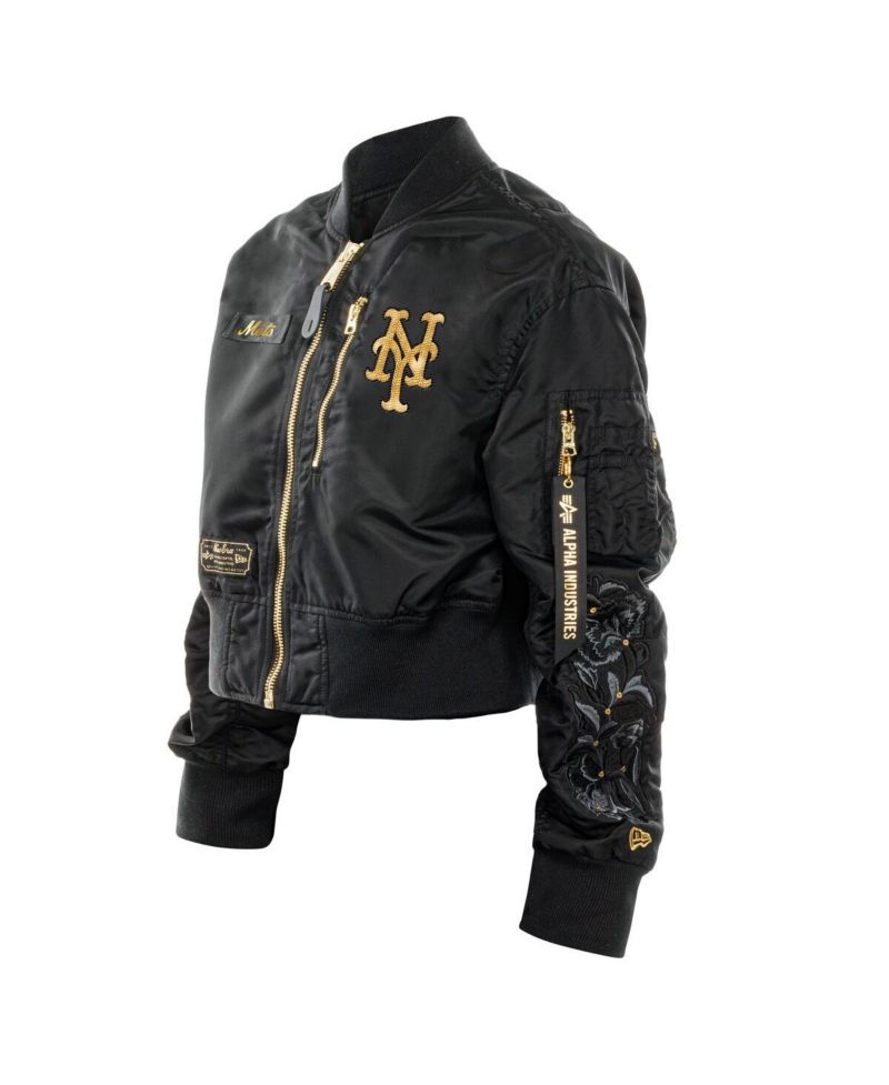 X Alpha Industries Women's Black New York Mets Cropped Full-Zip Jacket