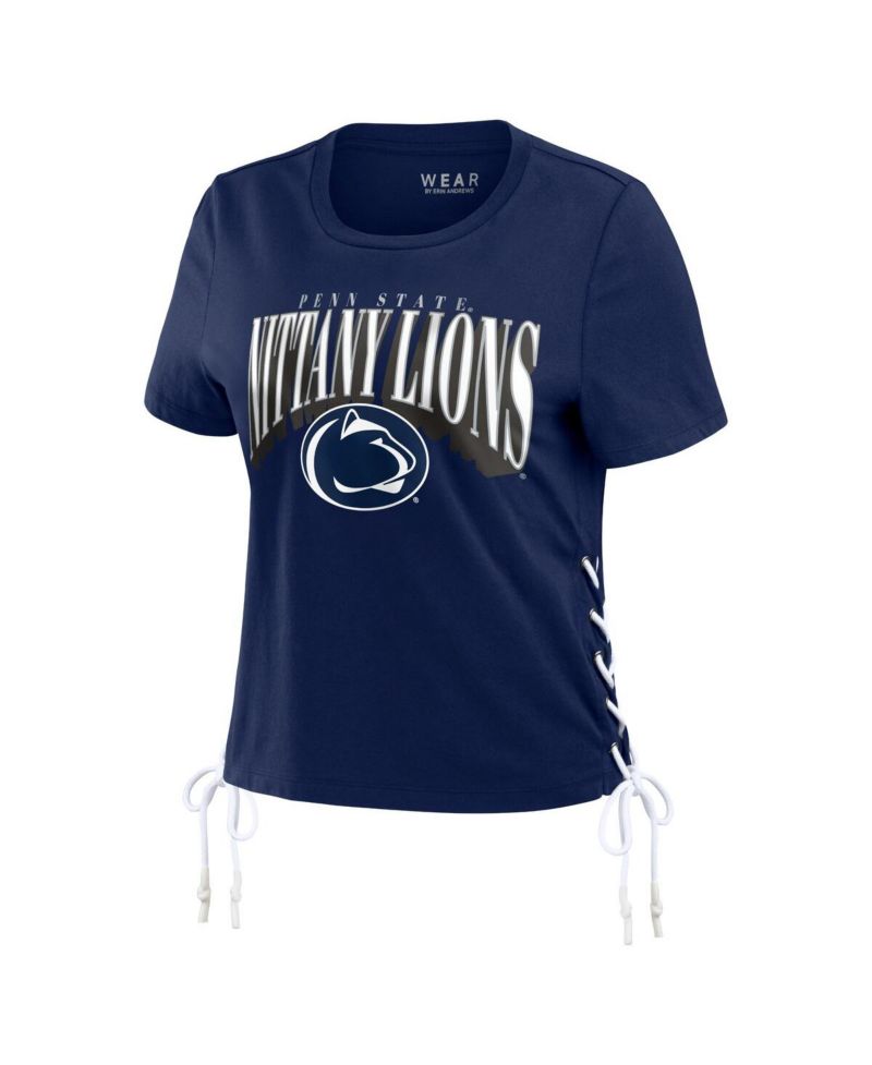 Women's Navy Penn State Nittany Lions Side Lace-Up Modest Crop T-Shirt