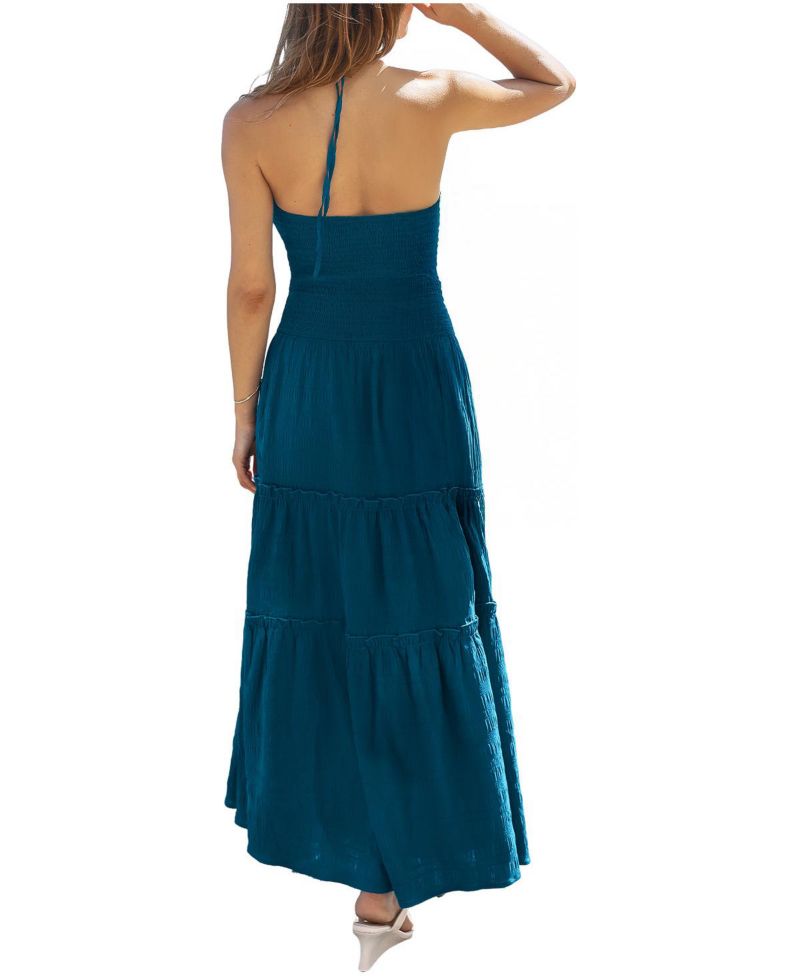 Women's Tahiti Beach Halter Smocked-Bodice Maxi Dress