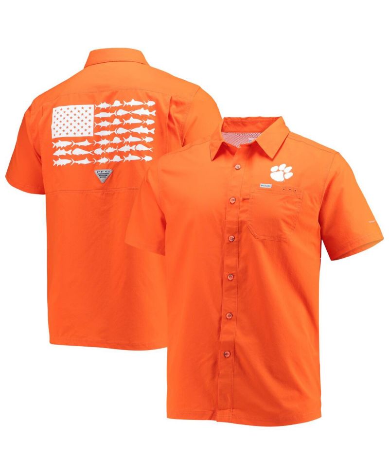 Men's Orange Clemson Tigers Slack Tide Camp Button-Up Shirt
