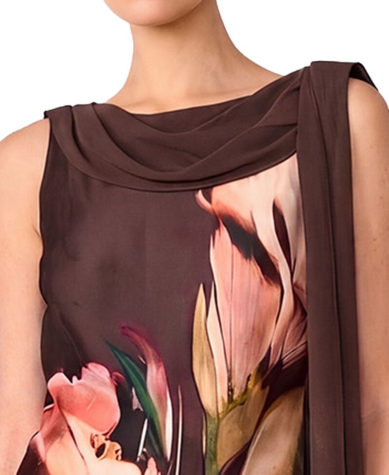 Mani Satin Floral Cowl-Neck Mini Dress