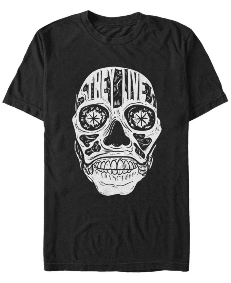 Men's They Live Skeleton Face Text Short Sleeve T-Shirt