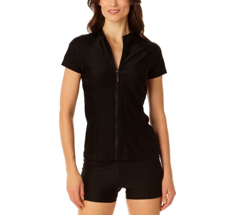 Women's Short Sleeve Zip Front Rashguard Top