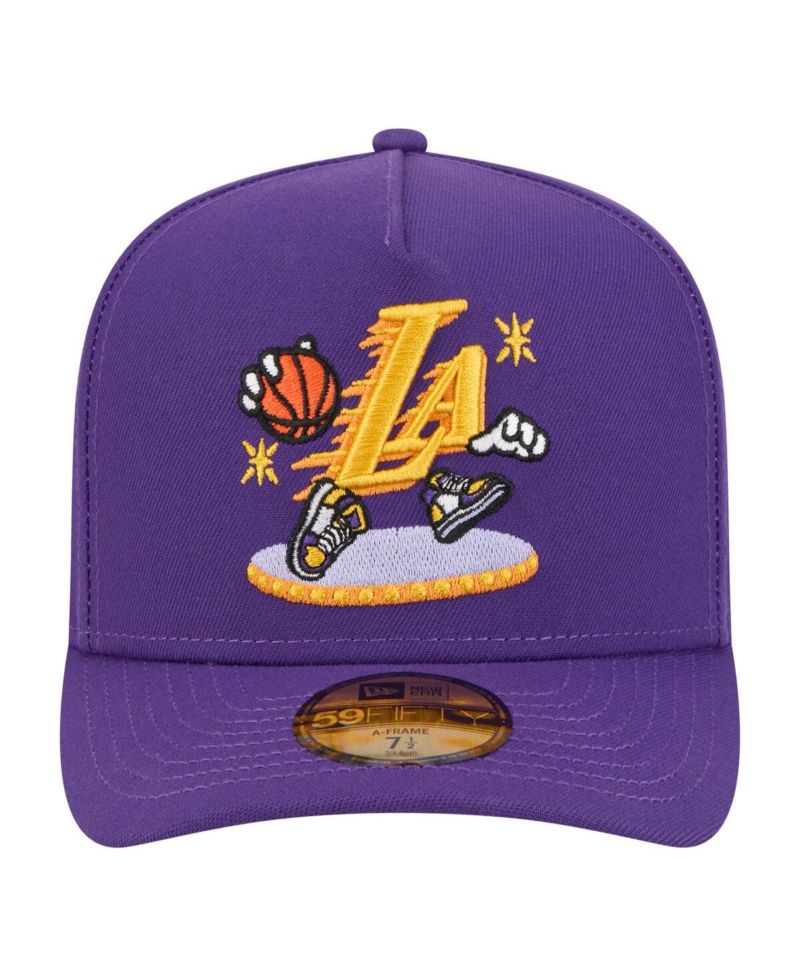 Men's Purple Los Angeles Lakers Injection Cartoon Logo A-Frame 59FIFTY Fitted Hat