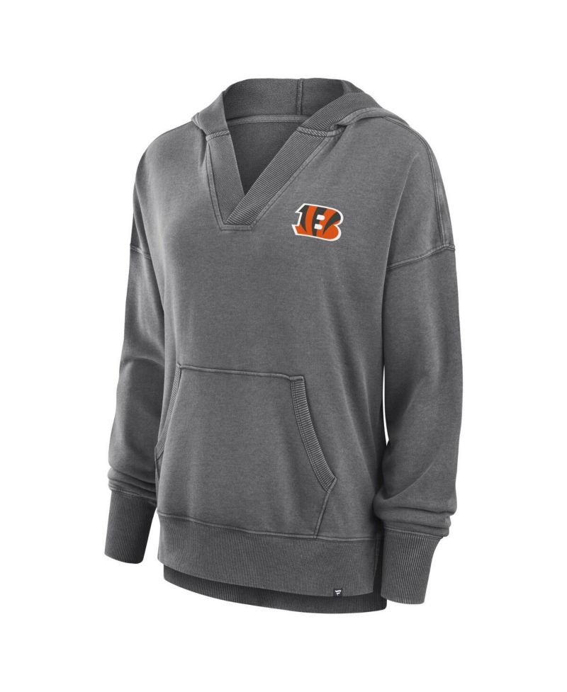 Women's Heather Charcoal Cincinnati Bengals Initiative Snow Wash French Terry V-Neck Pullover Hoodie