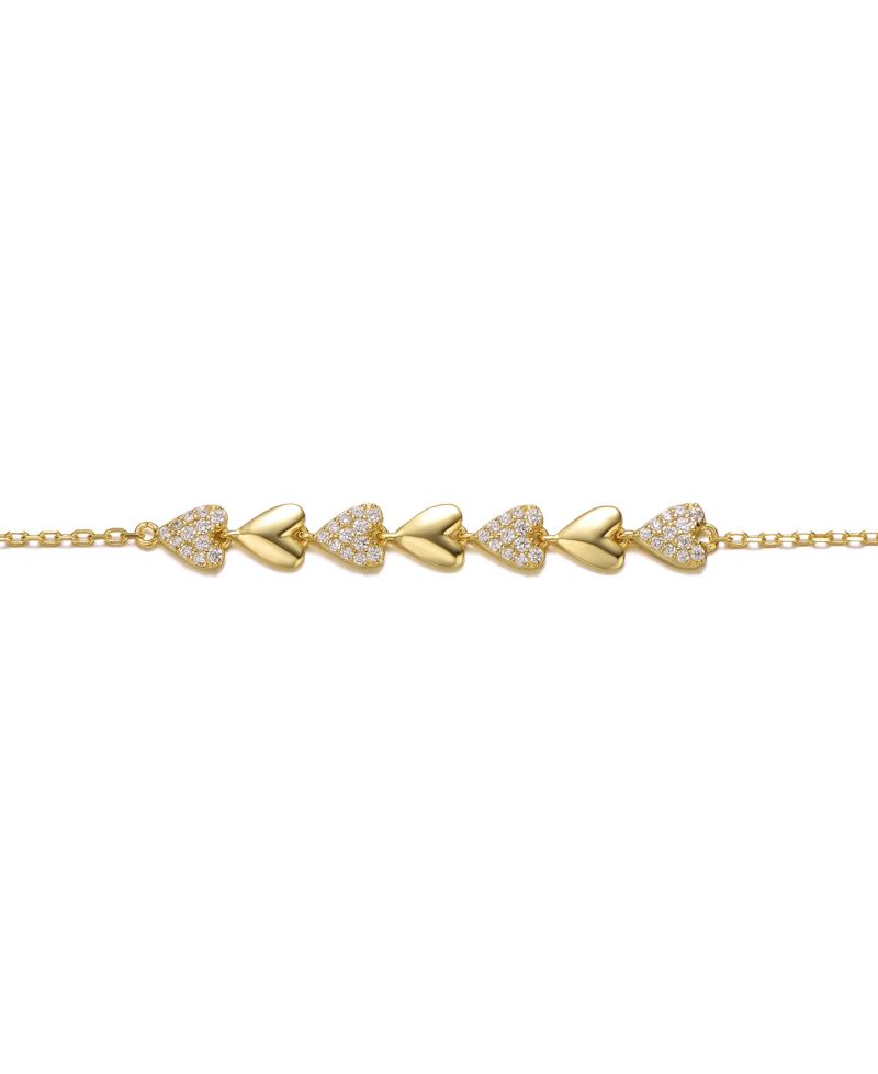 Dainty 14K Gold Plated CZ Pave Heart Stampato Thin Bracelet
