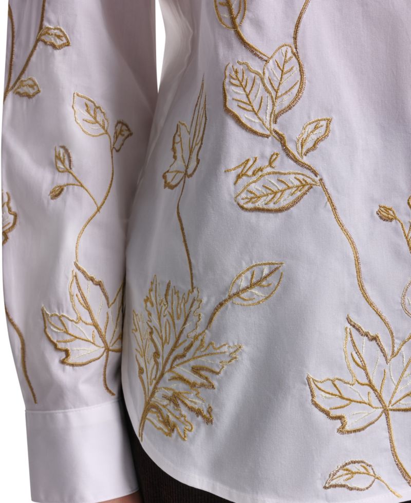 Petite Floral Embroidered Long-Sleeve Blouse