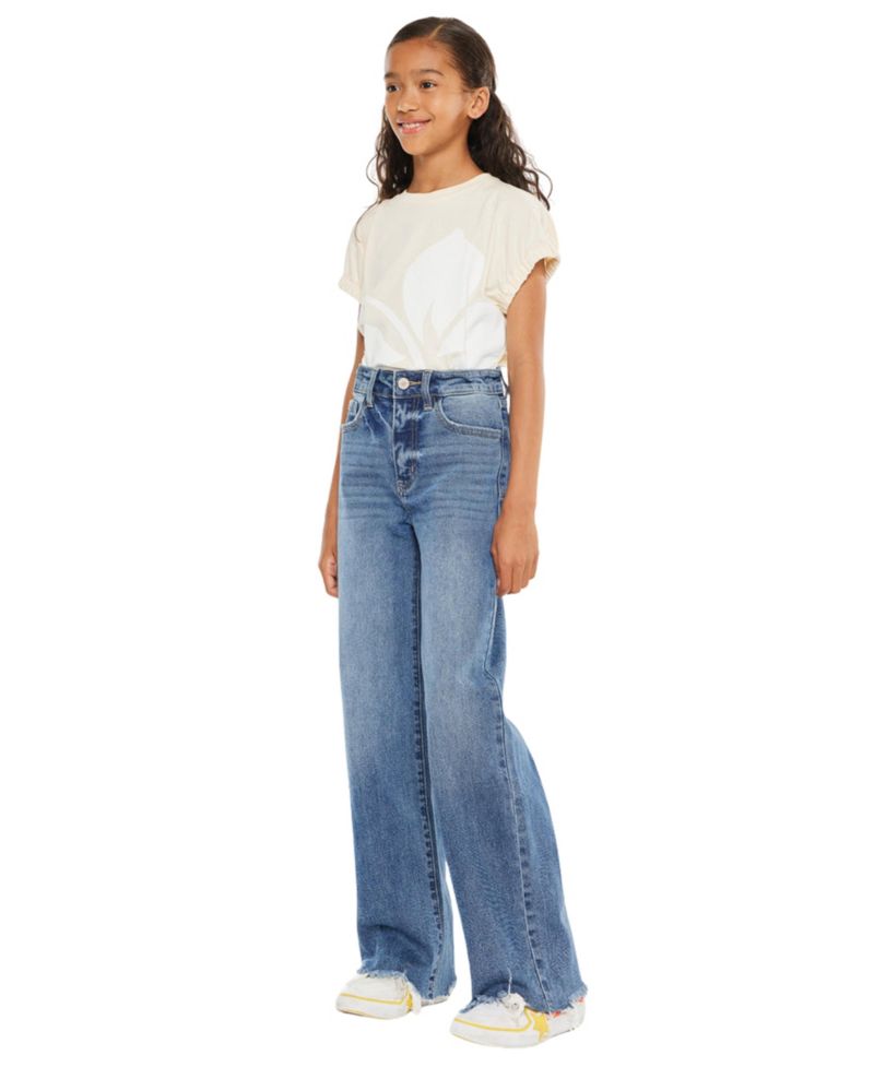 Girl's Kitty High Rise Slim Wide Leg Hem Detail Jeans