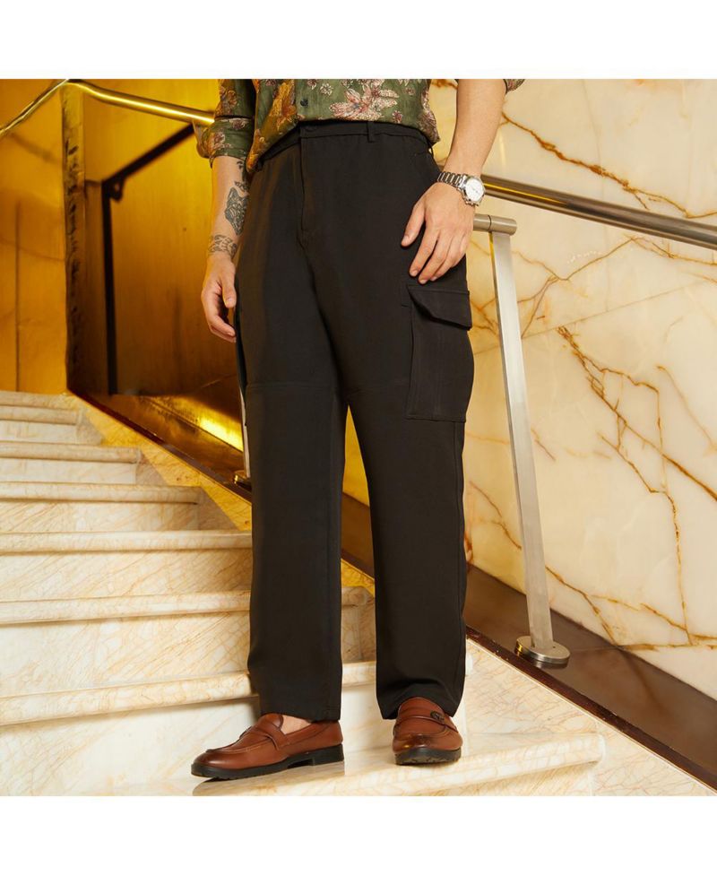 Men's Midnight Black Straight-Fit Cargo Trousers