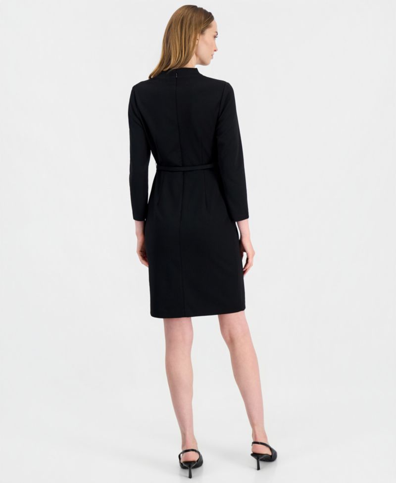 Women's Cowl-Neck Belted Long-Sleeve Dress