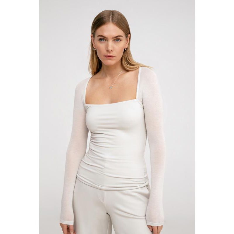 Women's Lonnie Fitted Jersey Top with Sheer Raglan Sleeves