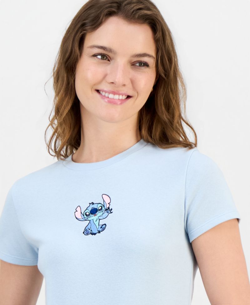 Juniors' Embroidered Crewneck Baby Tee