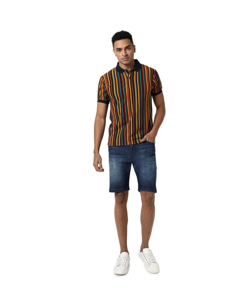 Men's Yellow & Green Candy Striped Polo T-Shirt