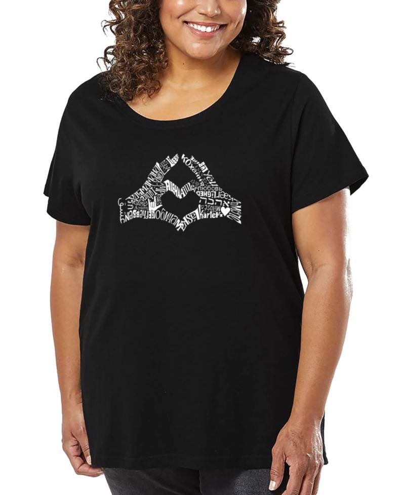 Plus Size Finger Heart Word Art T-Shirt