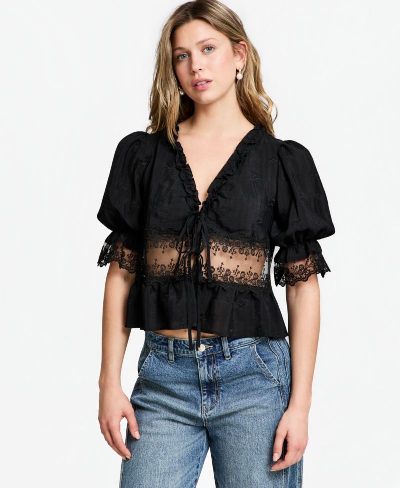 Women's Lace Trim Woven Top