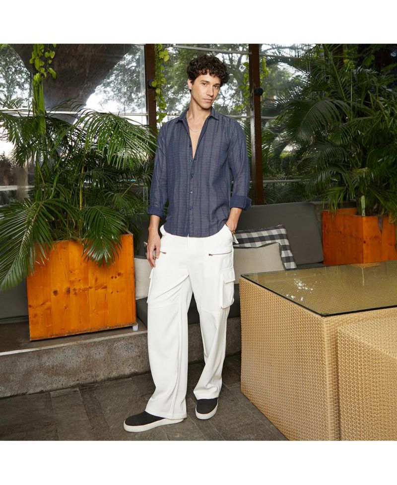 Men's Contrast-Weave Relaxed Shirt